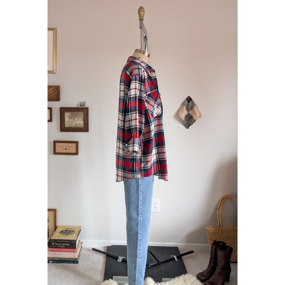 Vintage Flannel Plaid Cotton Unisex Button Down Shirt - Picture 9 of 16